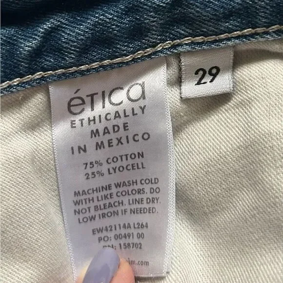 Etica Women's Distressed Ripped Grunge Blue Flare Jeans Button Up Size 29 - Picture 12 of 16